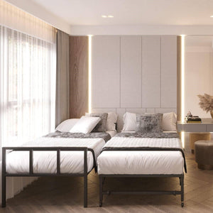 Twin Heavy Duty Black Metal Daybed Frame with Roll-Out Pop-Up Trundle Bed Frame