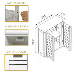 Wall-Mount Bathroom Storage Cabinet with Louver Doors in White Wood Finish