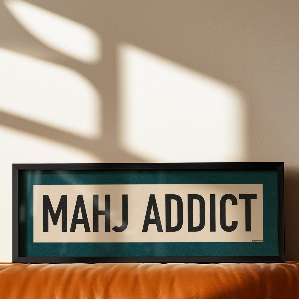 Framed Mahj Addict Mahjong Art Scroll Sign