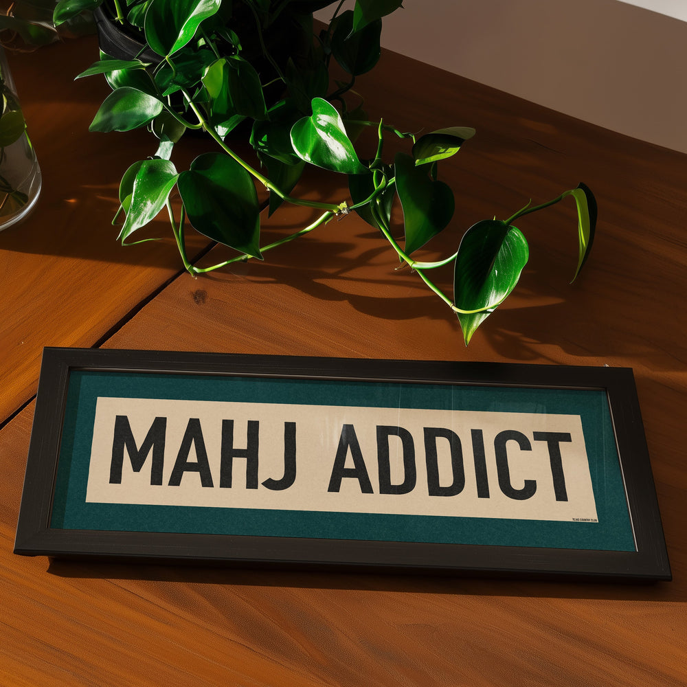 Framed Mahj Addict Mahjong Art Scroll Sign