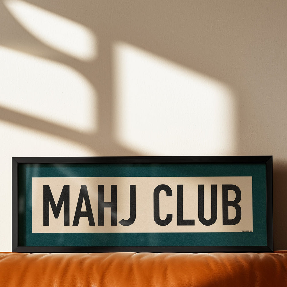 Framed Mahj Club Mahjong Art Scroll Sign