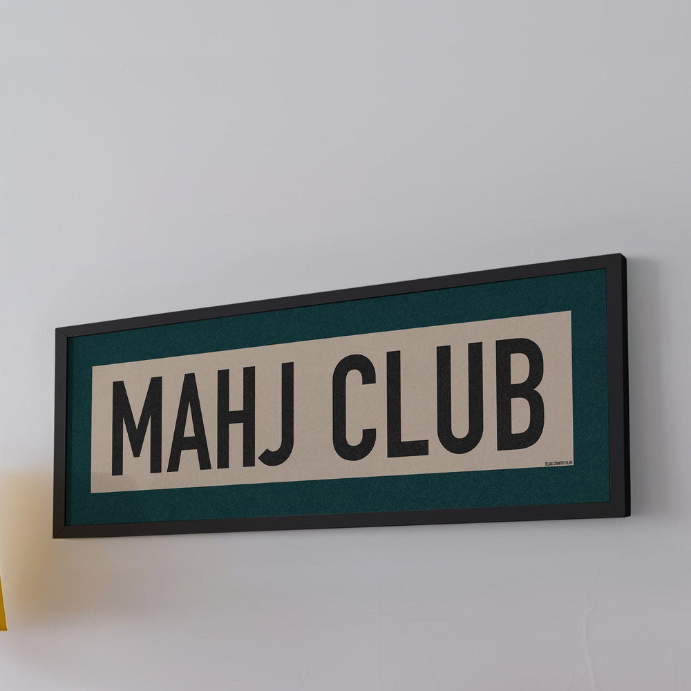 Framed Mahj Club Mahjong Art Scroll Sign