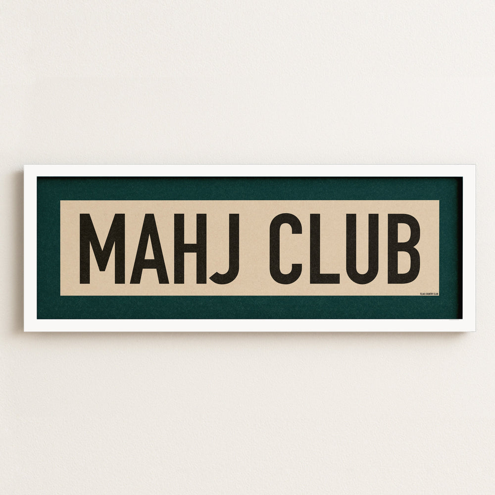 Framed Mahj Club Mahjong Art Scroll Sign