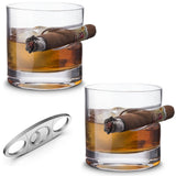 2-Pack Whiskey Glass with Built-in Cigar Rest and Cigar Cutter