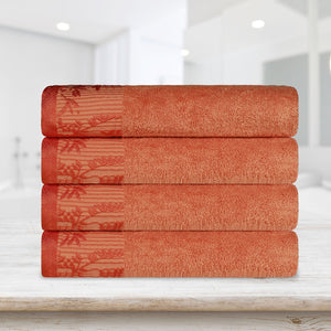 Cotton Floral Jacquard Border Bath Towel Set of 4 - Bath Towel by Superior Brand