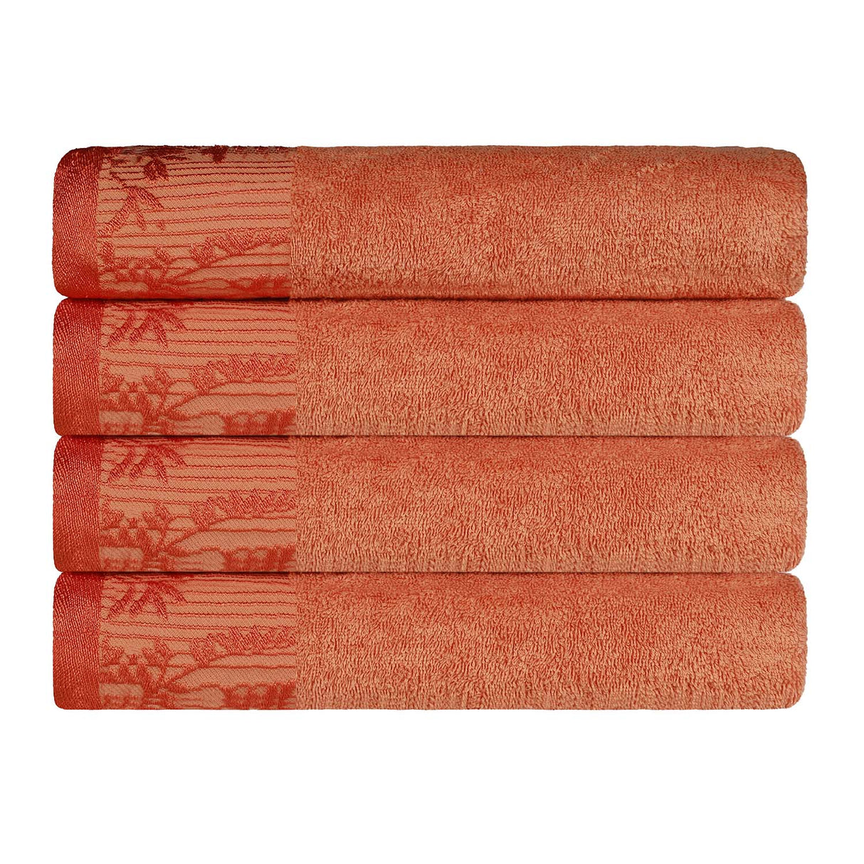 Cotton Floral Jacquard Border Bath Towel Set of 4 - Bath Towel by Superior Brand