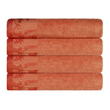 Cotton Floral Jacquard Border Bath Towel Set of 4 - Bath Towel by Superior Brand