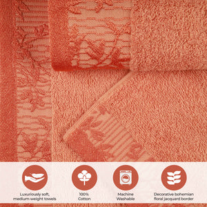 Cotton Floral Jacquard Border Bath Towel Set of 4 - Bath Towel by Superior Brand
