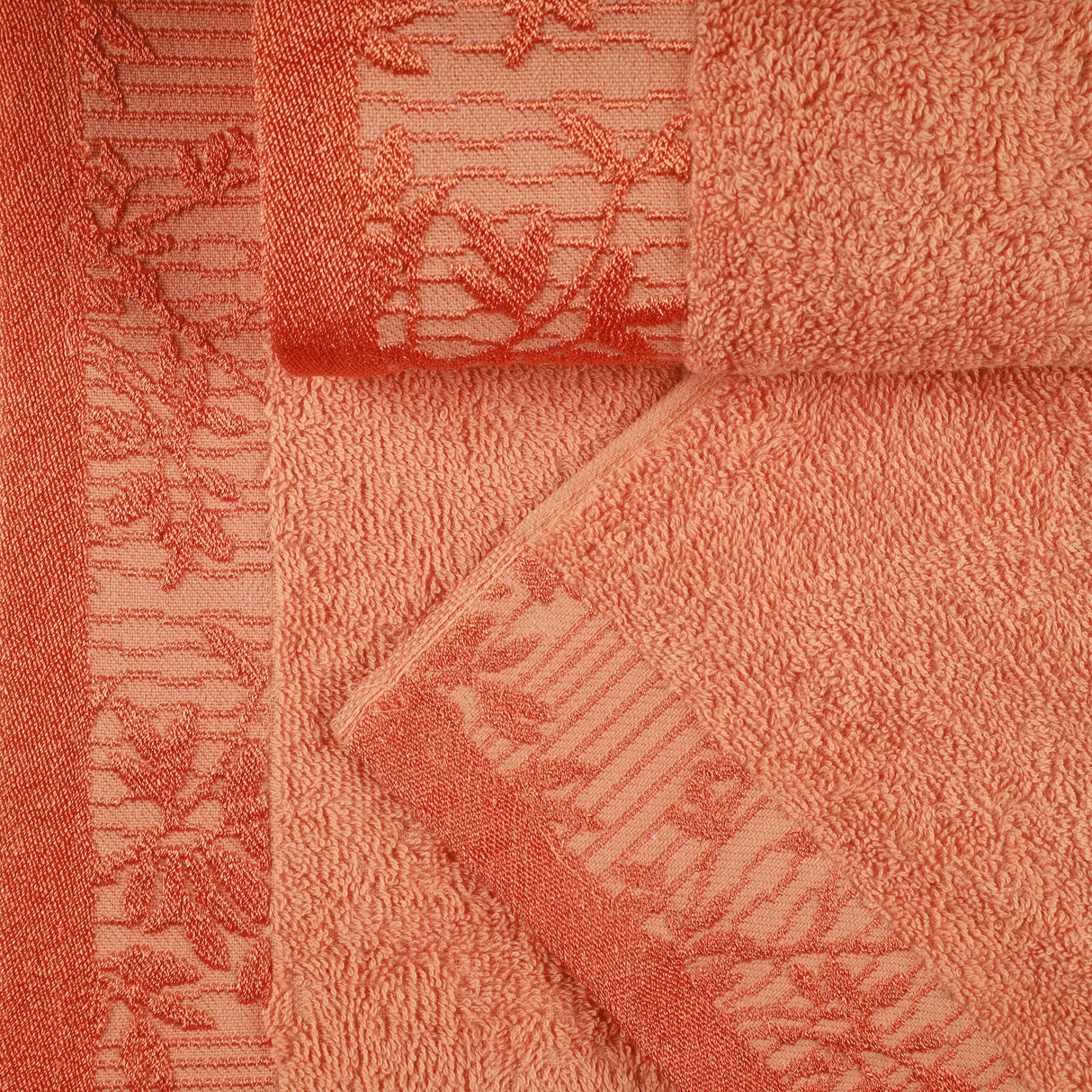 Cotton Floral Jacquard Border Bath Towel Set of 4 - Bath Towel by Superior Brand