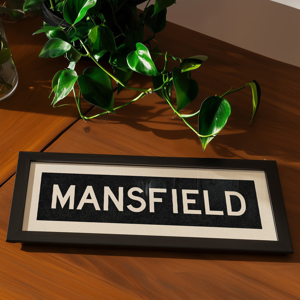 Framed Mansfield Bus Scroll Sign