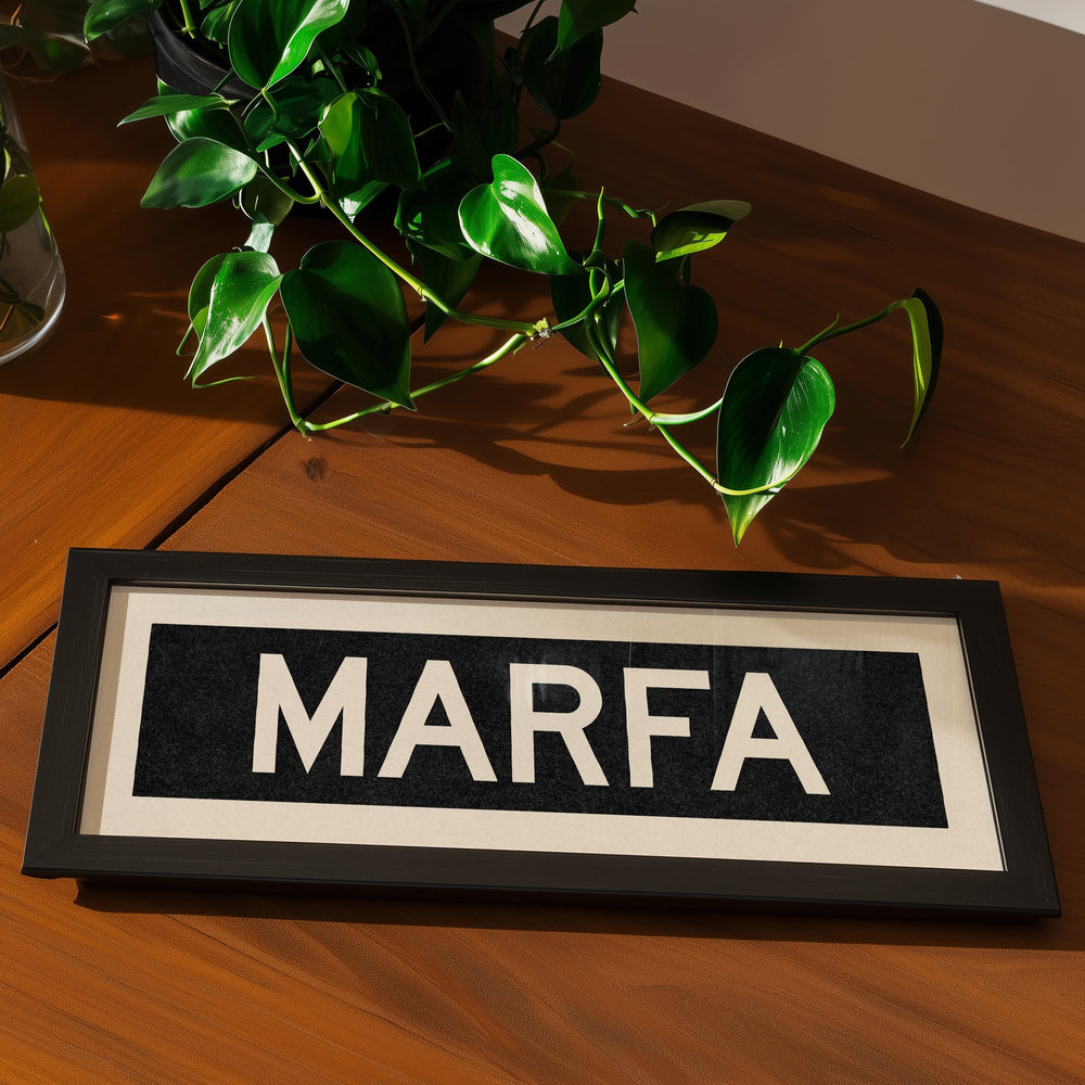 Framed Marfa Bus Scroll Sign