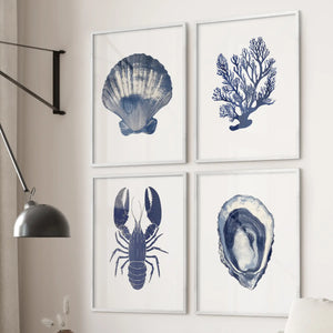 Set of 4 Piece. Lobster, Shell, Seaweed Wall Art