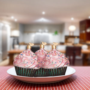 Pink Chocolate Cupcake Glass Ornament