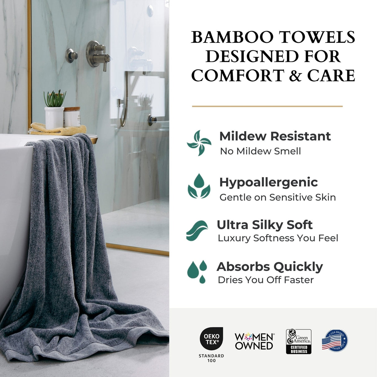Bamboo Cotton Bath Sheet Set - Viscose from Bamboo + Cotton - 3pc - Charcoal by BedVoyage
