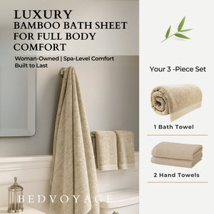 Bamboo Cotton Bath Sheet Set - Viscose from Bamboo + Cotton - 3pc - Sand