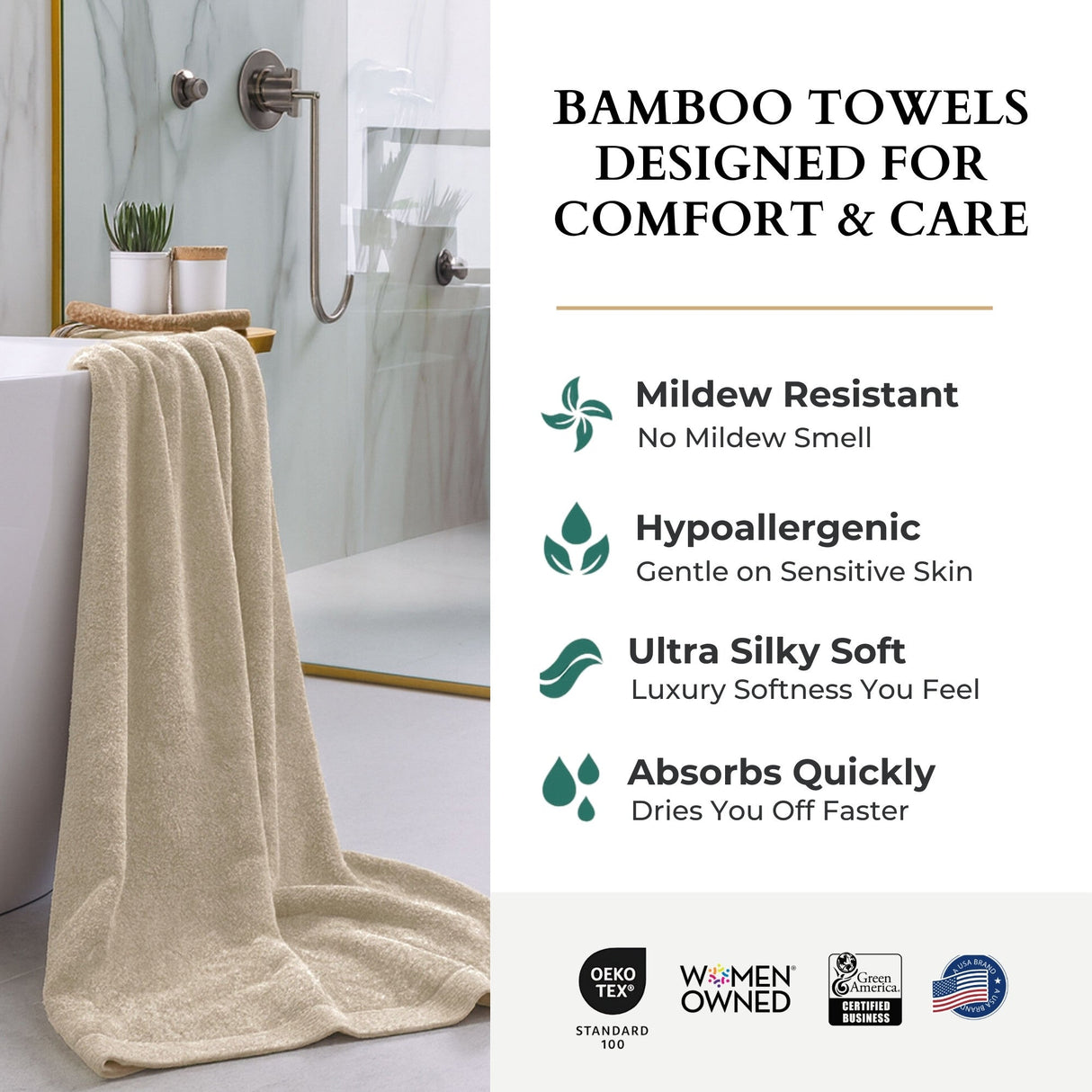 Bamboo Cotton Bath Sheet Set - Viscose from Bamboo + Cotton - 3pc - Sand
