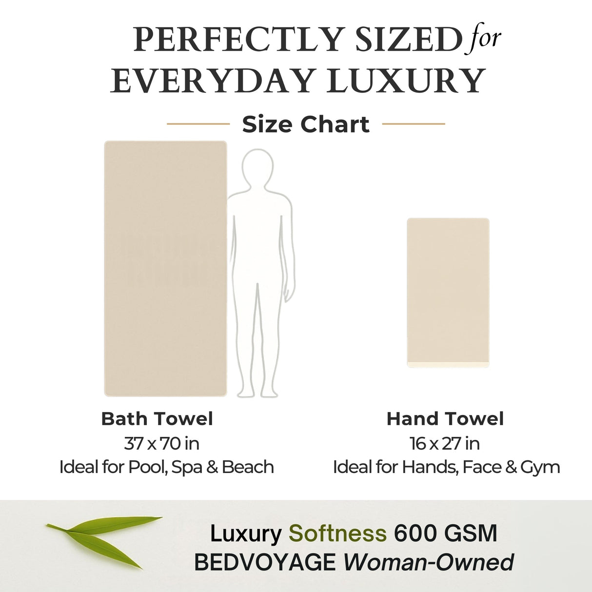 Bamboo Cotton Bath Sheet Set - Viscose from Bamboo + Cotton - 3pc - Sand