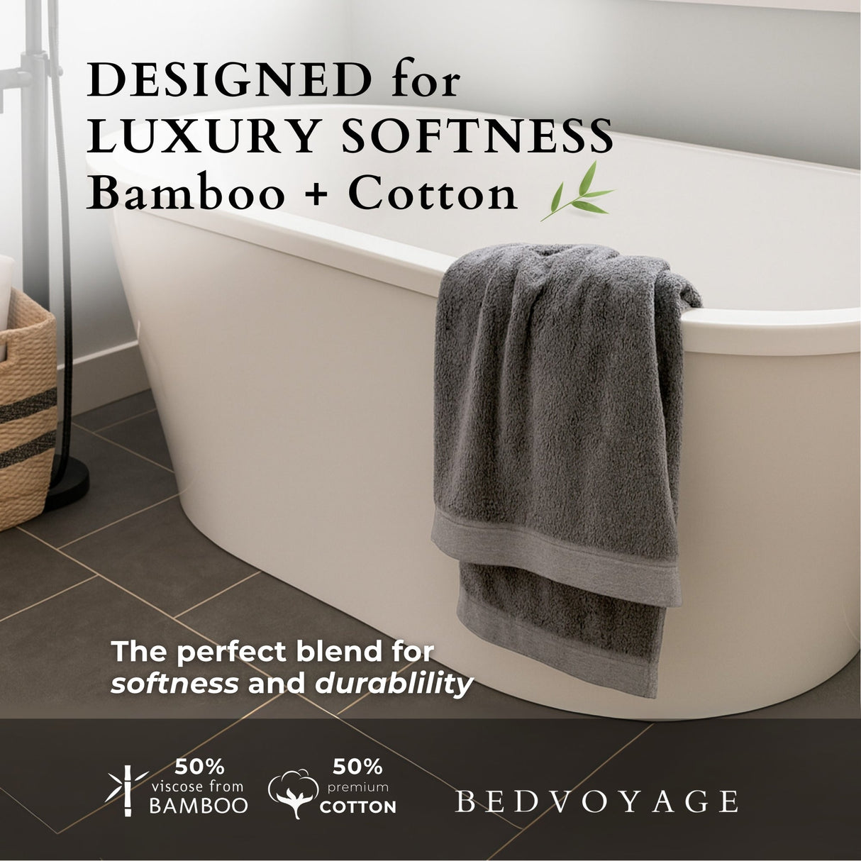 Bamboo Cotton Bath Sheet - Viscose from Bamboo + Cotton - Extra Large - Charcoal by BedVoyage