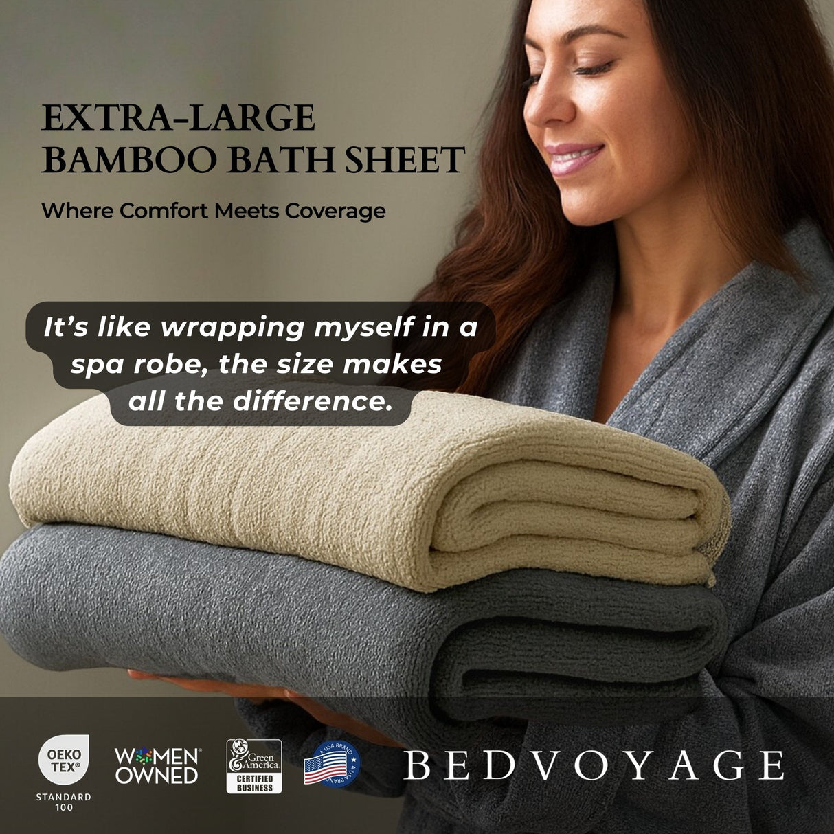 Bamboo Cotton Bath Sheet Set - Viscose from Bamboo + Cotton - 3pc - Charcoal by BedVoyage