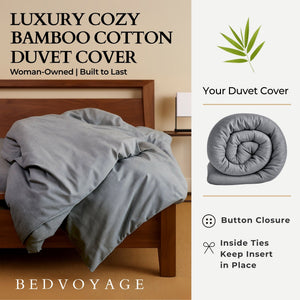 Bamboo Cotton Duvet Cover - Viscose from Bamboo + Cotton - Silver by BedVoyage