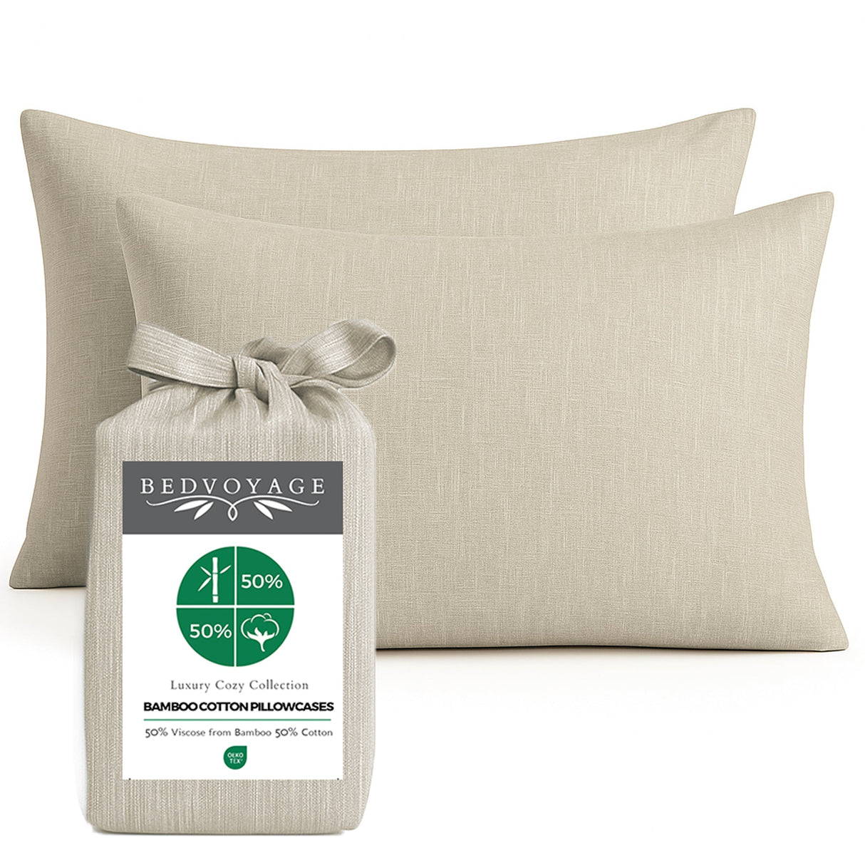 Bamboo Cotton Pillowcases - Viscose from Bamboo + Cotton - Sand by BedVoyage