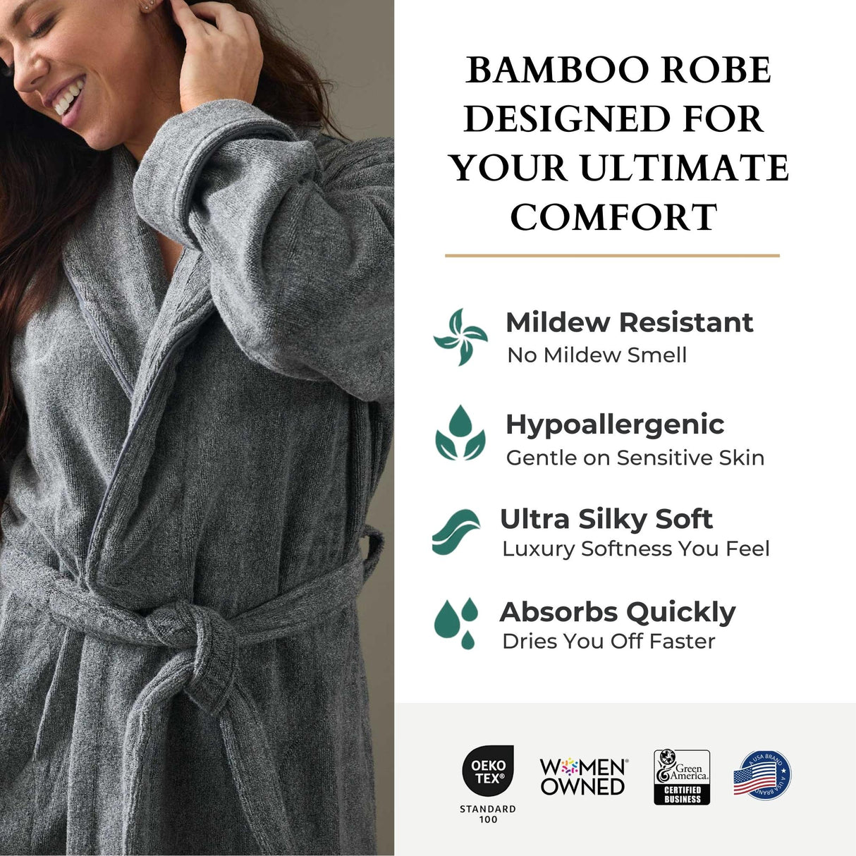 Bamboo Cotton Bath Robe - Viscose from Bamboo + Cotton - Charcoal by BedVoyage