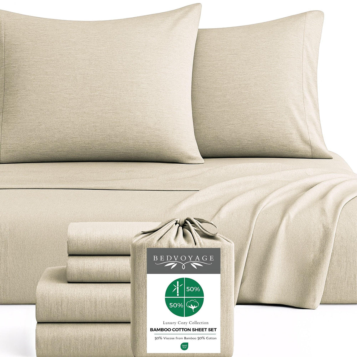 Bamboo Cotton Sheet Set - Viscose from Bamboo + Cotton - Sand