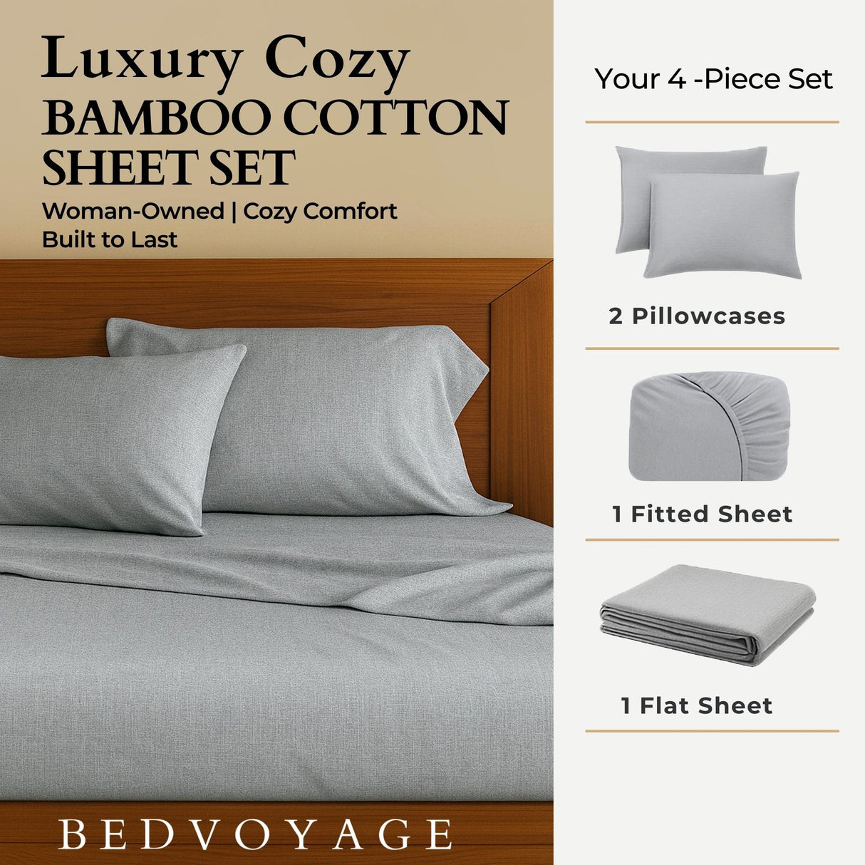 Bamboo Cotton Sheet Set - Viscose from Bamboo + Cotton - Silver
