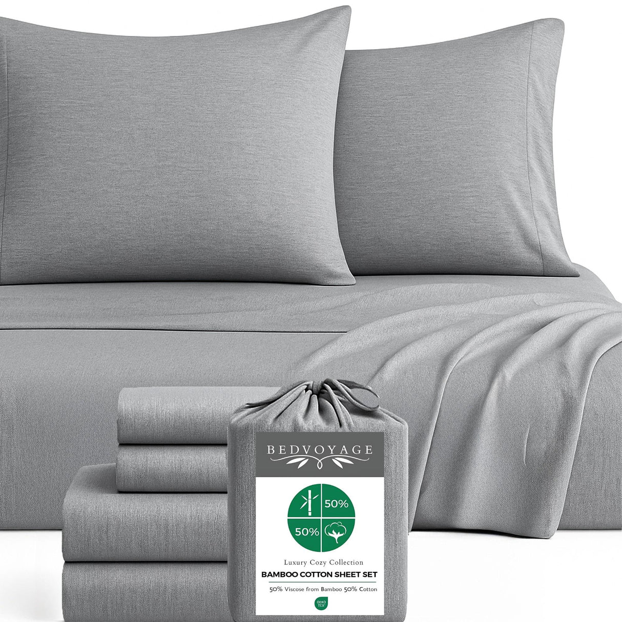 Bamboo Cotton Sheet Set - Viscose from Bamboo + Cotton - Silver