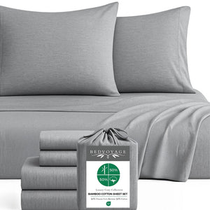 Bamboo Cotton Sheet Set - Viscose from Bamboo + Cotton - Silver