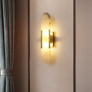 Alvora | Oblong Alabaster Wall Sconce with Brass Accents | Warm Diffused Glow for Foyers