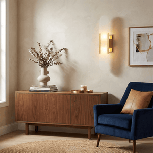 Alvora | Oblong Alabaster Wall Sconce with Brass Accents | Warm Diffused Glow for Foyers