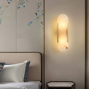 Alvora | Oblong Alabaster Wall Sconce with Brass Accents | Warm Diffused Glow for Foyers