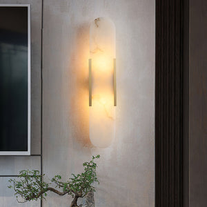 Alvora | Oblong Alabaster Wall Sconce with Brass Accents | Warm Diffused Glow for Foyers