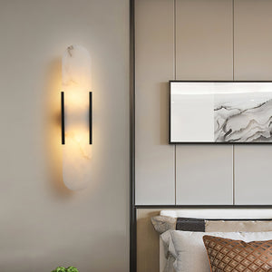 Alvora | Oblong Alabaster Wall Sconce with Brass Accents | Warm Diffused Glow for Foyers