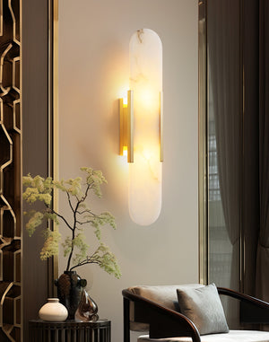 Alvora | Oblong Alabaster Wall Sconce with Brass Accents | Warm Diffused Glow for Foyers