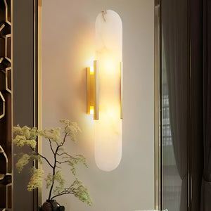 Alvora | Oblong Alabaster Wall Sconce with Brass Accents | Warm Diffused Glow for Foyers