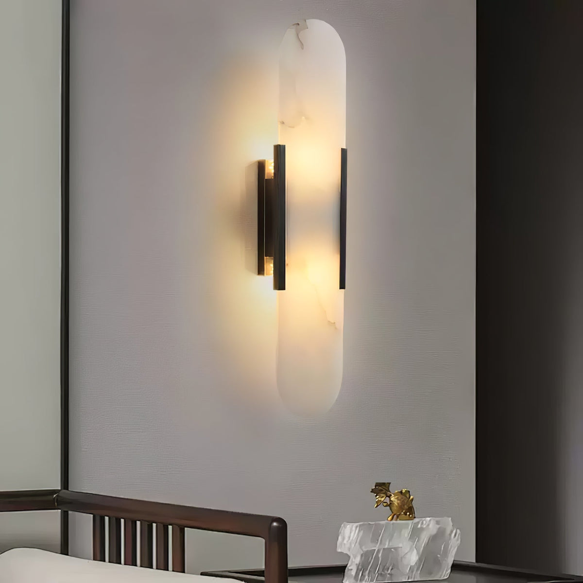 Alvora | Oblong Alabaster Wall Sconce with Brass Accents | Warm Diffused Glow for Foyers