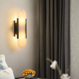 Alvora | Oblong Alabaster Wall Sconce with Brass Accents | Warm Diffused Glow for Foyers