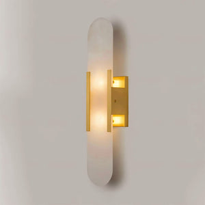 Alvora | Oblong Alabaster Wall Sconce with Brass Accents | Warm Diffused Glow for Foyers