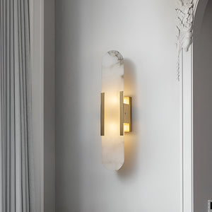 Alvora | Oblong Alabaster Wall Sconce with Brass Accents | Warm Diffused Glow for Foyers