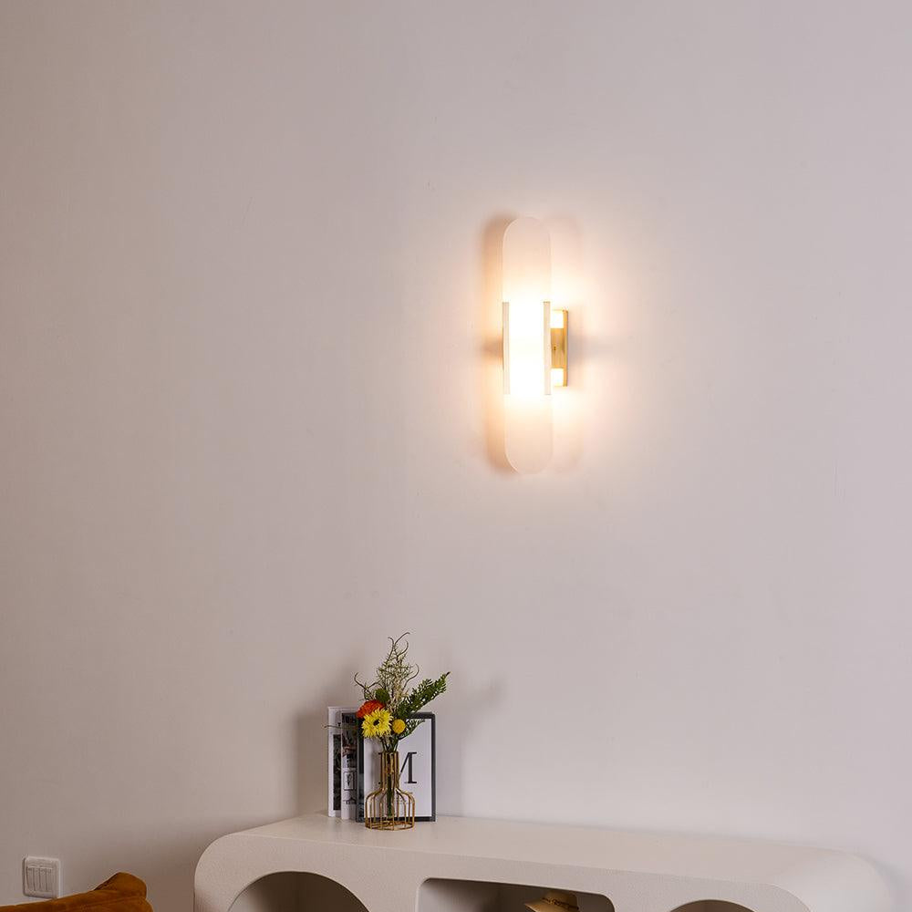 Alvora | Oblong Alabaster Wall Sconce with Brass Accents | Warm Diffused Glow for Foyers