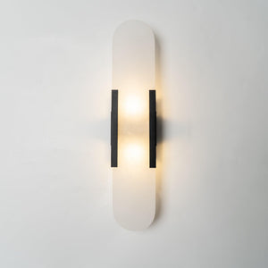 Alvora | Oblong Alabaster Wall Sconce with Brass Accents | Warm Diffused Glow for Foyers