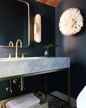 Alvora | Oblong Alabaster Wall Sconce with Brass Accents | Warm Diffused Glow for Foyers
