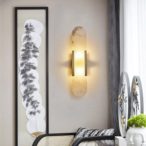 Alvora | Oblong Alabaster Wall Sconce with Brass Accents | Warm Diffused Glow for Foyers