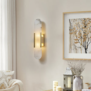 Alvora | Oblong Alabaster Wall Sconce with Brass Accents | Warm Diffused Glow for Foyers
