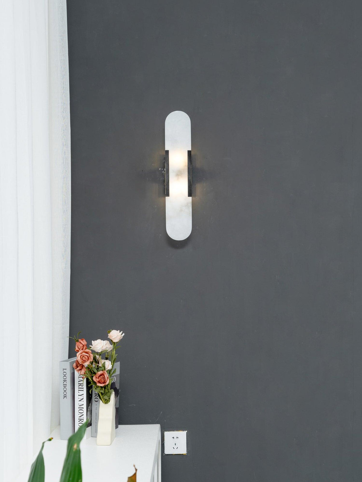 Alvora | Oblong Alabaster Wall Sconce with Brass Accents | Warm Diffused Glow for Foyers