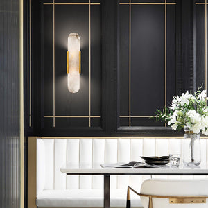 Alvora | Oblong Alabaster Wall Sconce with Brass Accents | Warm Diffused Glow for Foyers