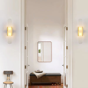 Alvora | Oblong Alabaster Wall Sconce with Brass Accents | Warm Diffused Glow for Foyers