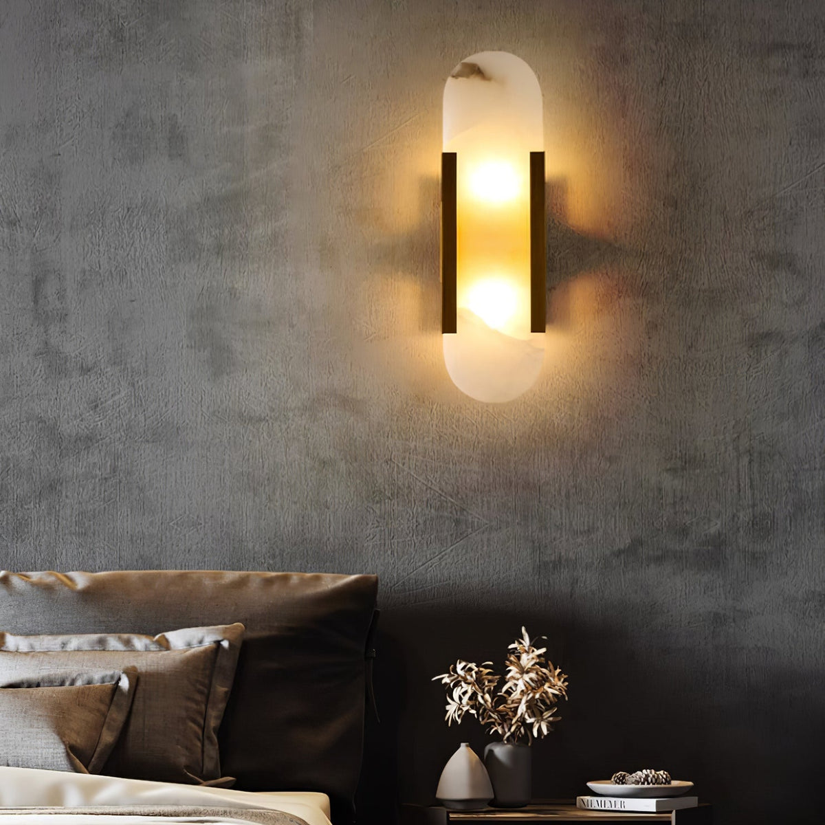 Alvora | Oblong Alabaster Wall Sconce with Brass Accents | Warm Diffused Glow for Foyers